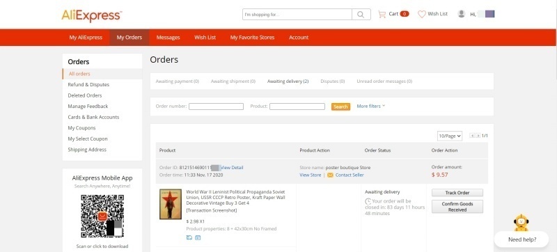 Letting customers track their orders is a great way to boost their confidence in your shipping and keep them excited. Source: AliExpress.