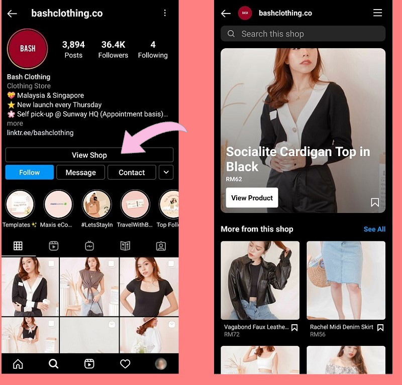 Instagram users can easily find more products of your through the "View Shop" button