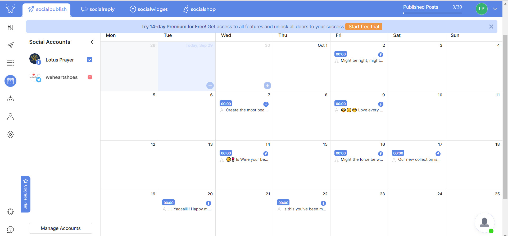 Socialpublish helps you create a content calendar within a few minutes