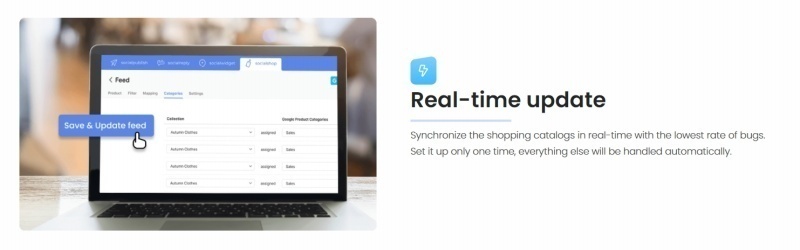 Socialshop ensure real-time update anytime you adjust your products on Shopify