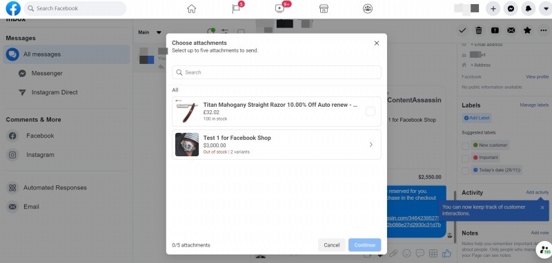 Sending products to customers in chats allows them to buy directly within Messenger.