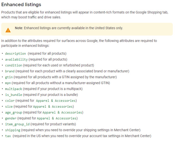 To be on enhanced listing, your products need to have the necessary attributes