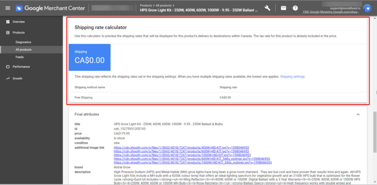 The shipping value will also be displayed in your product info - Fix common google merchant center errors