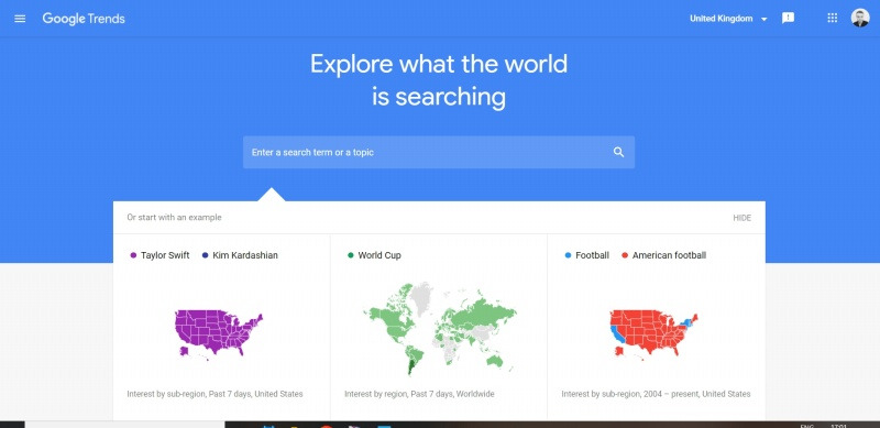 Find out what people in different regions are searching for and how popular certain search terms are over time with Google Trends.