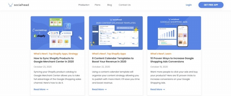 Shopify app developers Socialhead makes great use of content marketing in their useful blog