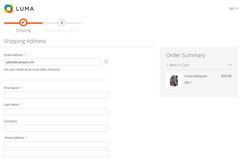 This two-step check-out process is all customers have to do to finish the order