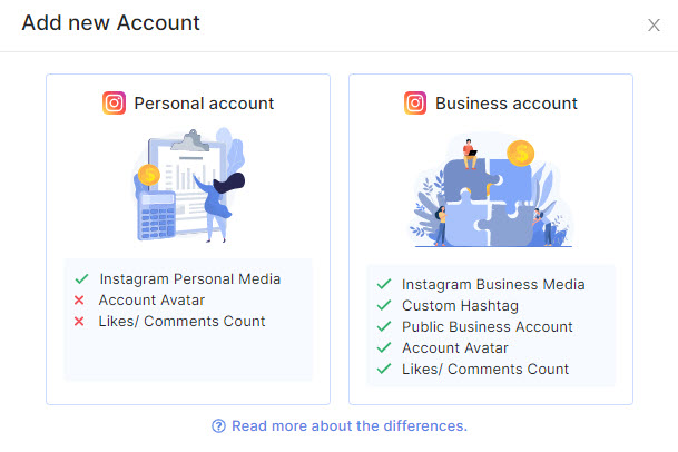 Differences between Personal Account and Business Account - Socialwidget V2.2