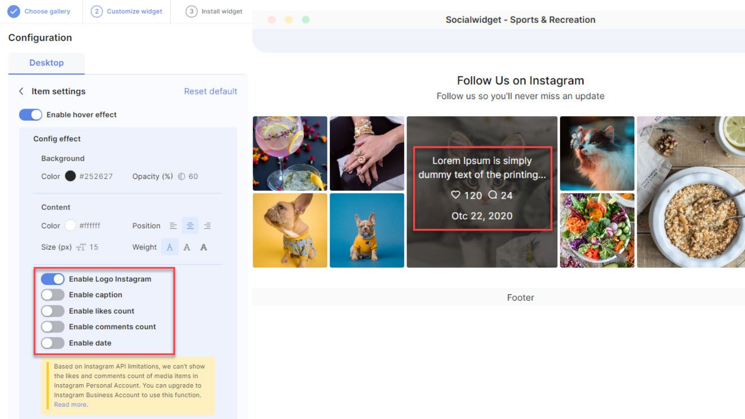 Users can turn on/off the Instagram Icons anytime they want - Socialwidget v2.1