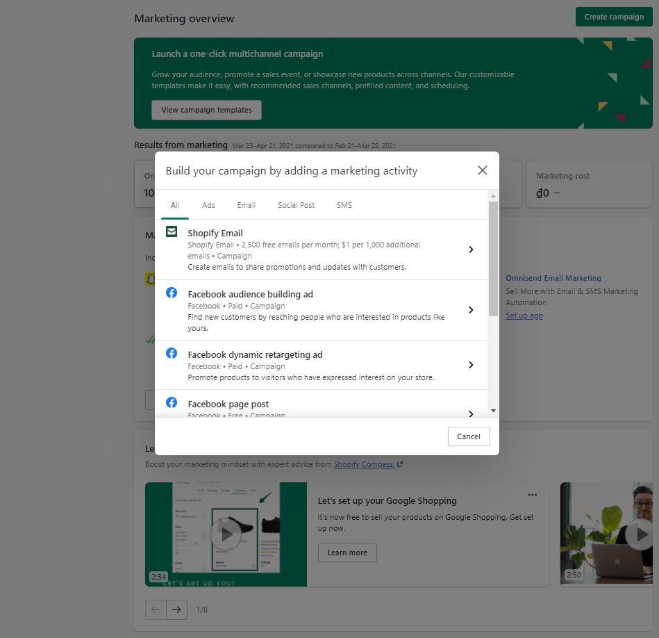 You can totally manage basic marketing campaigns with Shopify in-built tools