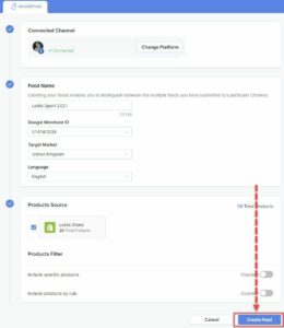 Fill in the info and create your feed - Sync Shopify Products to Facebook