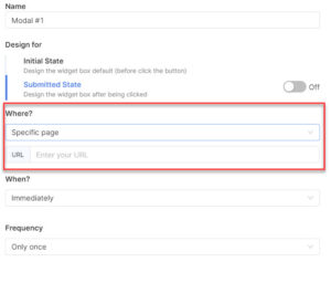 Insert the URL of the specific page you want to display the popup on