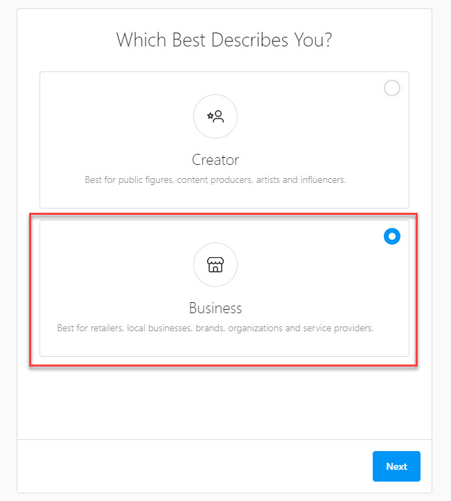 Pick Creator or Business