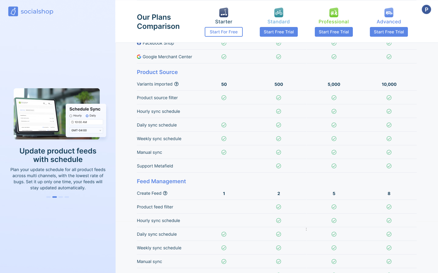 Take a look at the Socialshop Pricing Plan Comparison