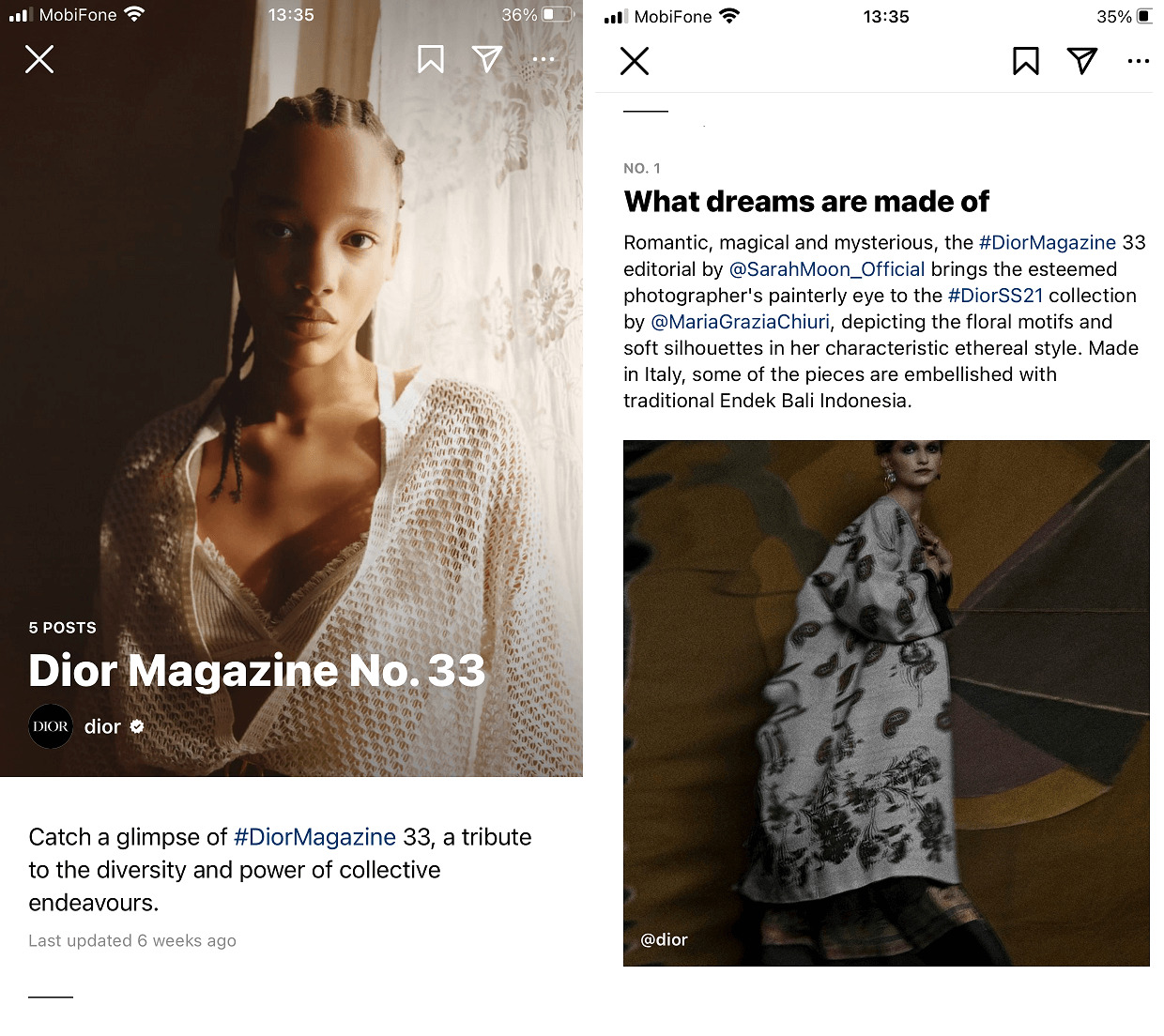 A well-curated magazine created by Instagram Guides by Dior