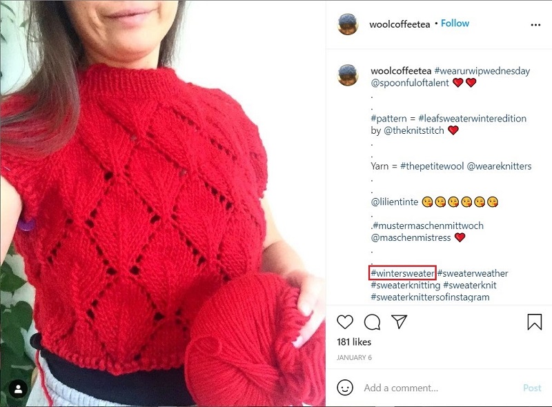 Example of using product hashtags