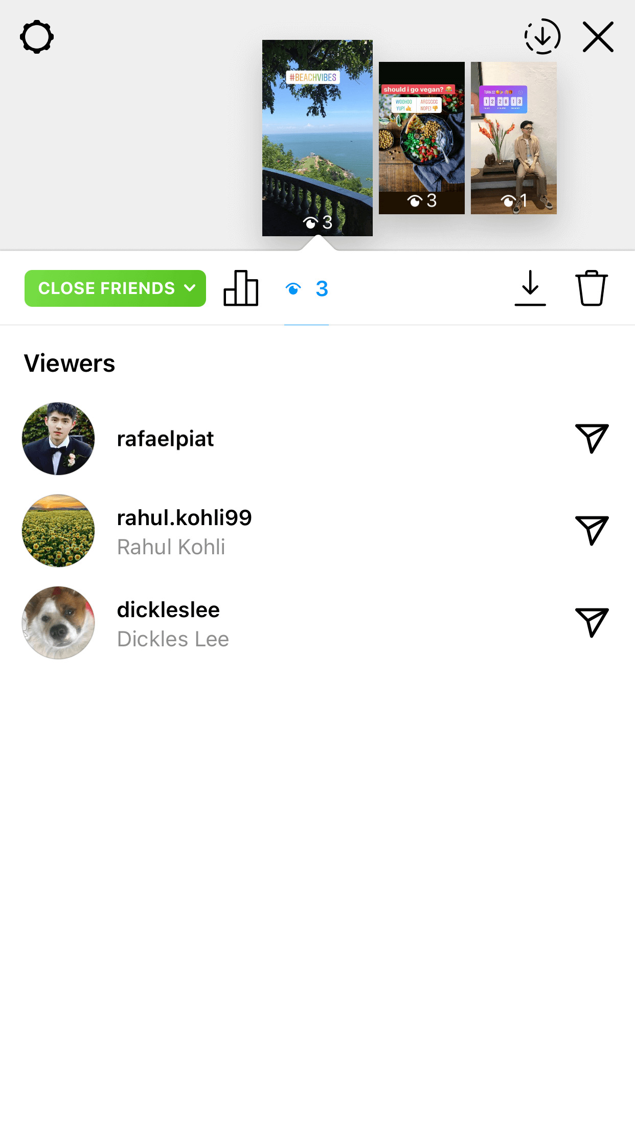 Swipe up your stories to check the viewer list and count