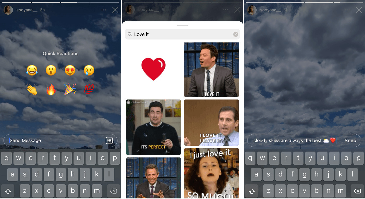 You can now reply to other users’ stories with various reactions and GIFs besides text