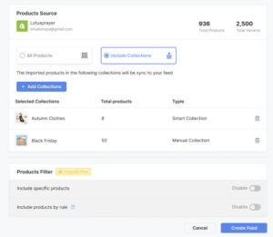 Now, you can include collections in your product feed