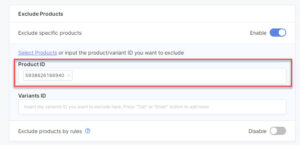 Paste the product/variant IDs here to exclude them