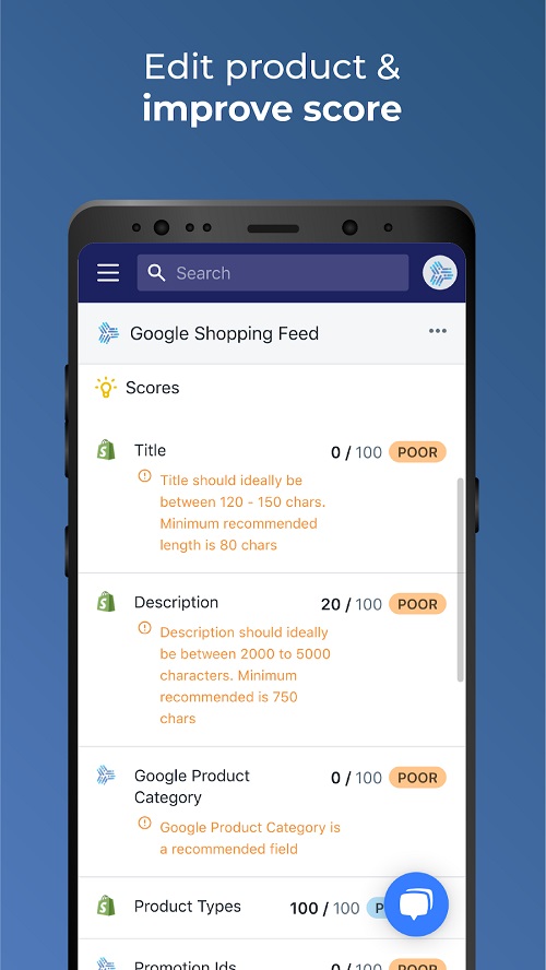 Use score to improve your product feeds. Source: Shopify