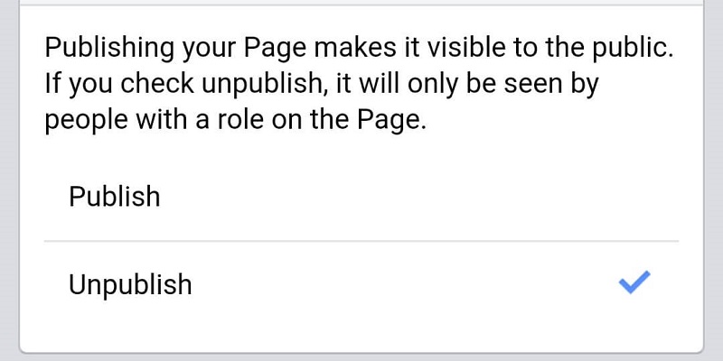 Unpublish your Page to test Facebook Live