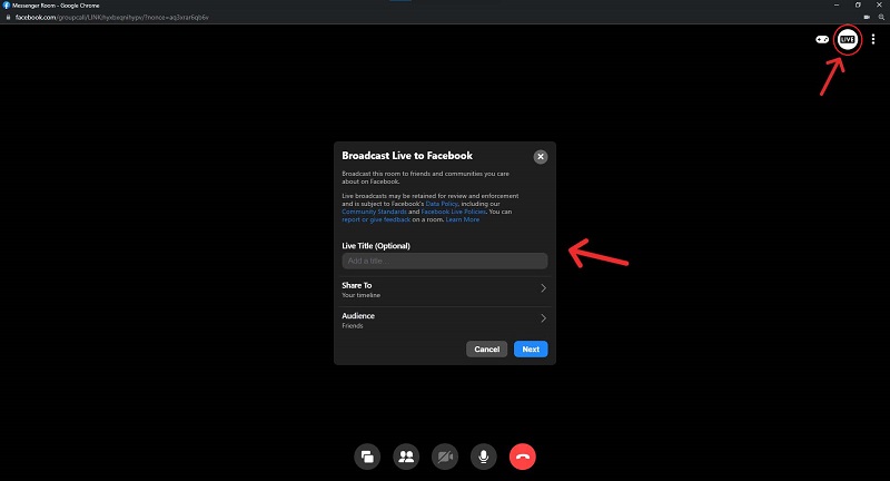 You can create Live events directly in Messenger Rooms