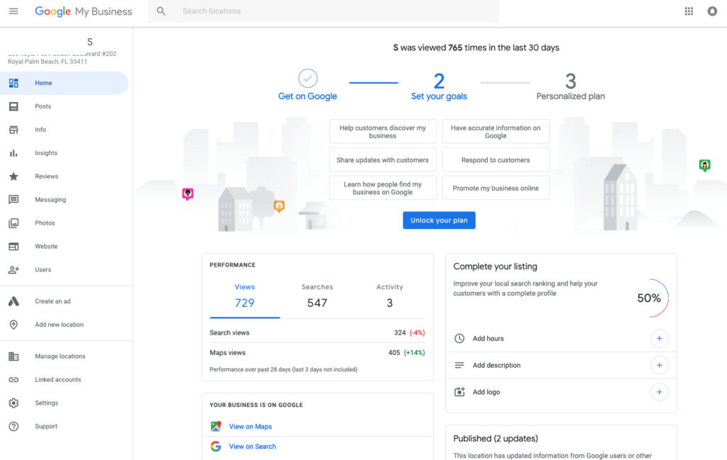 Google My Business dashboard