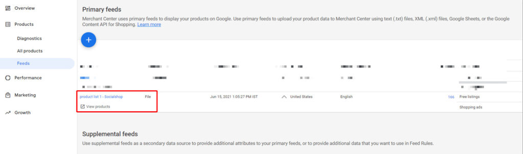 Product feed in Google Merchant Center