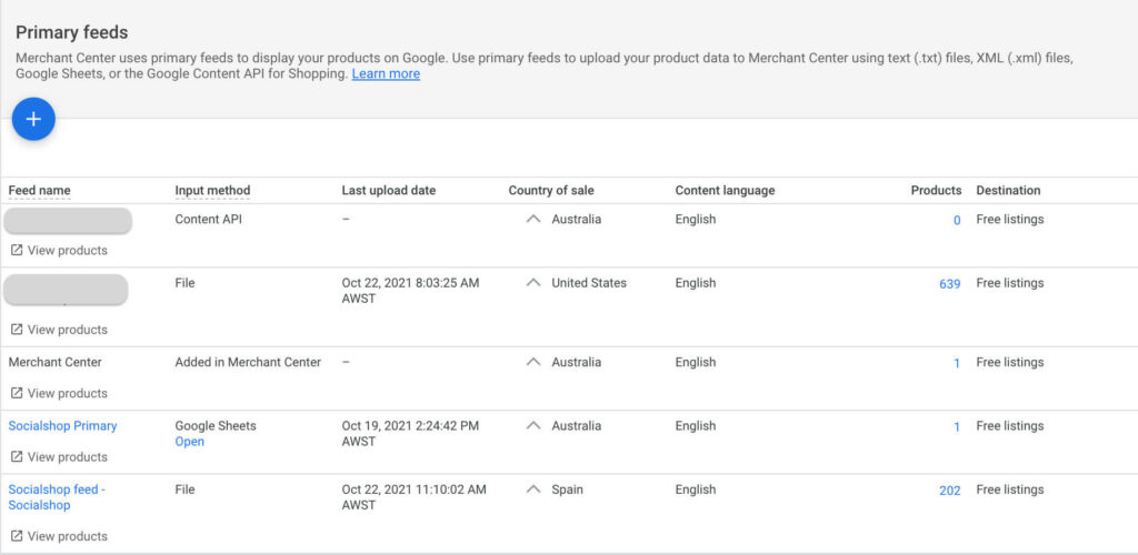 Product feeds in Google Merchant Center