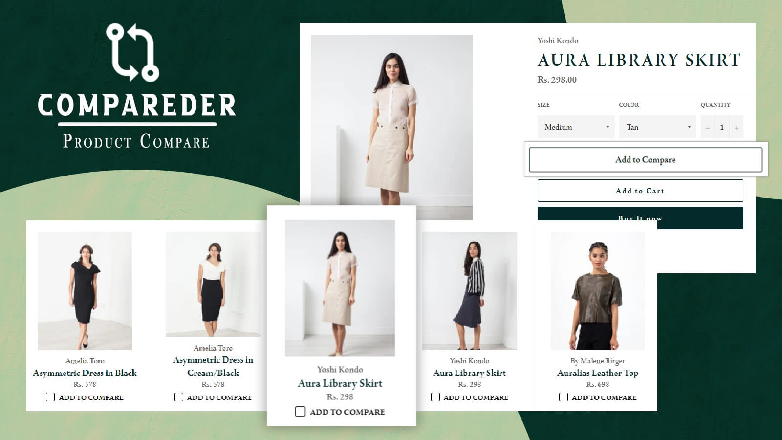 Want a sleek comparison widget? Compareder is one of the top Shopify compare apps