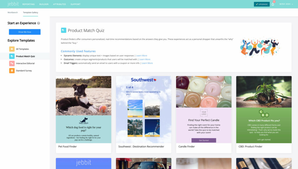 Jebbit deserves to be one of the best free Shopify apps for quizzes thanks to beautiful templates