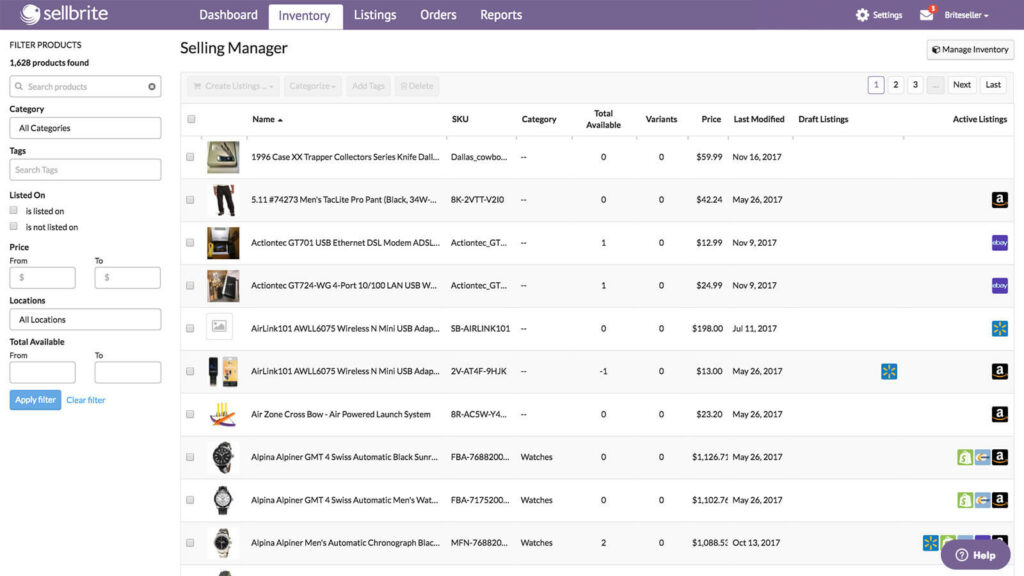 Sellbrite inventory management dashboard