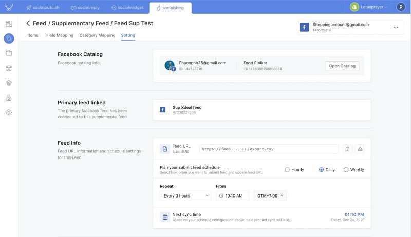 The supplementary feed setting in Socialshop V3.6