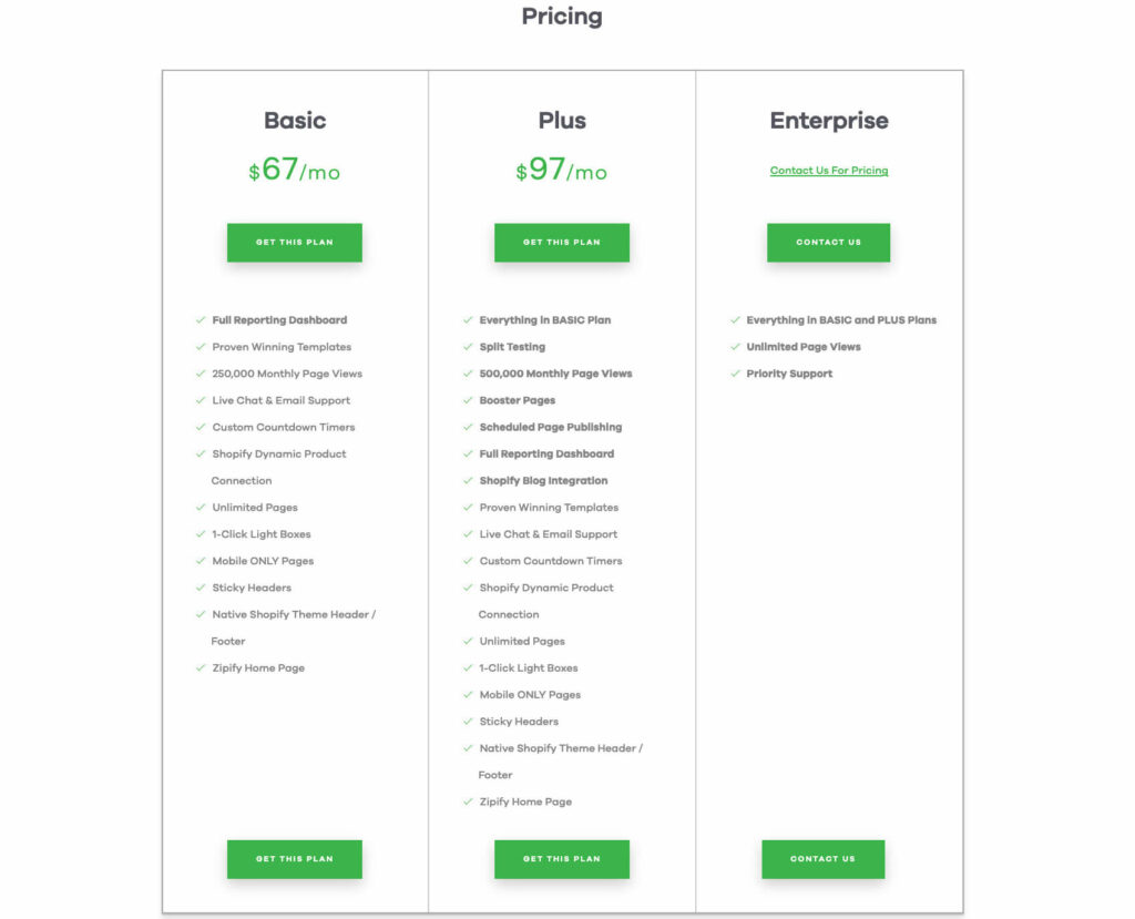Zipify pricing plans
