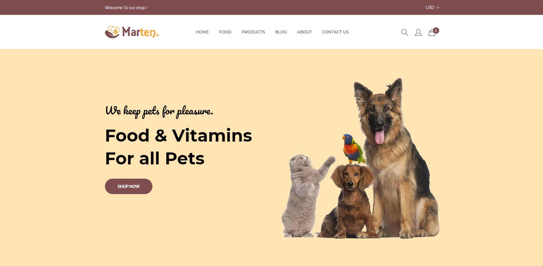 Gain an edge over your rivals with Marten, an eCommerce-ready theme that is sure to sets your pet store apart from the crowd!
