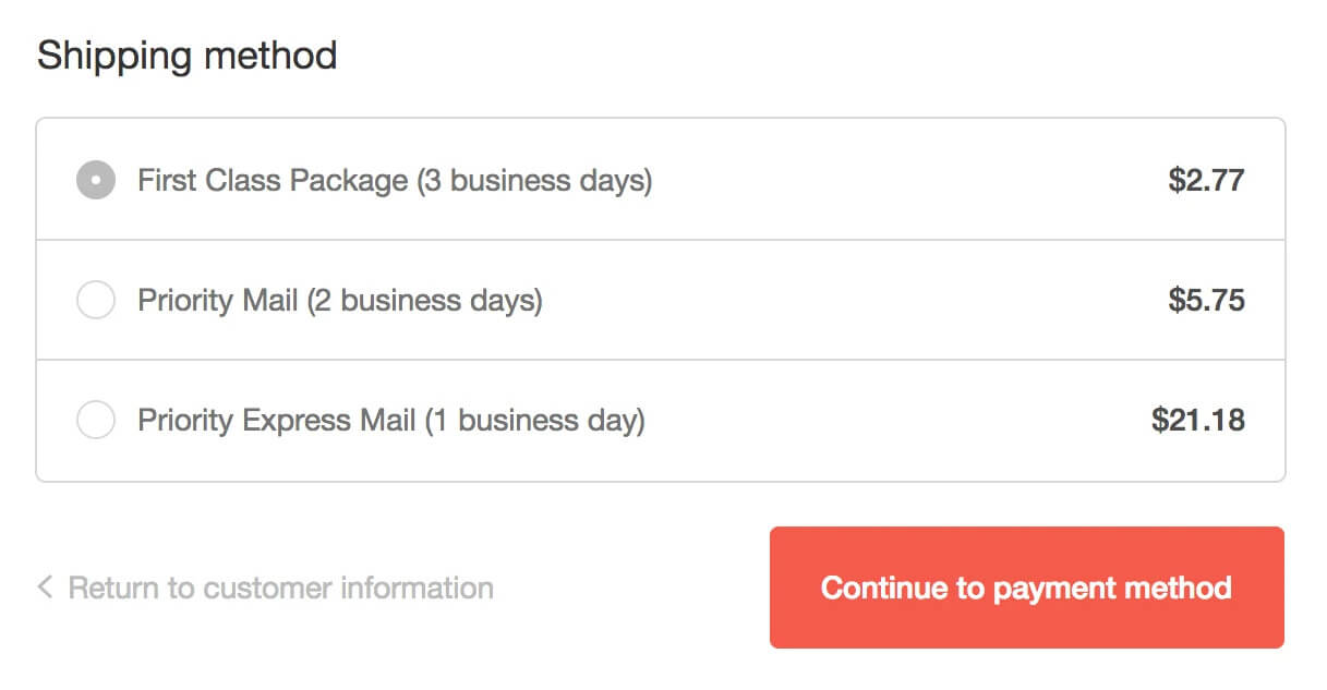 This is an example of listing real-time shipping rates for your customers 