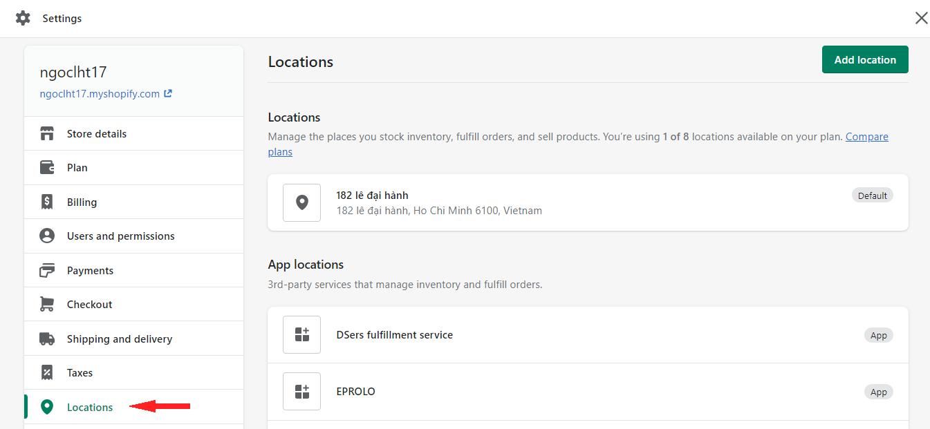 Settings > Locations > Click Add location or edit the default one. Note that you can add up to 8 shipping locations