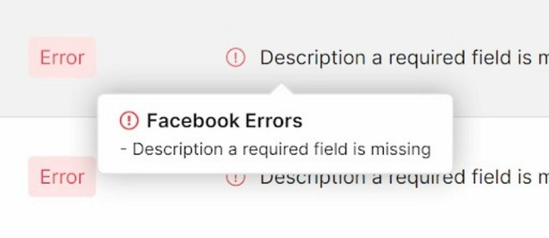 A description is also a required field on Facebook Catalog