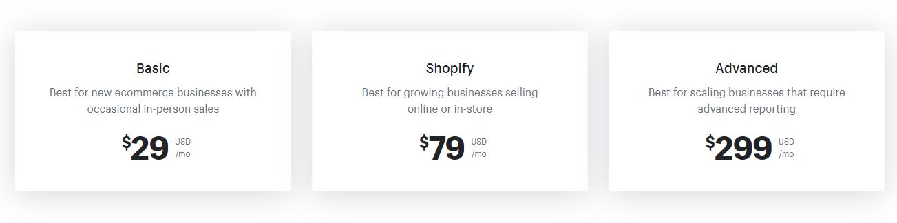 Shopify's 3 major pricing plans