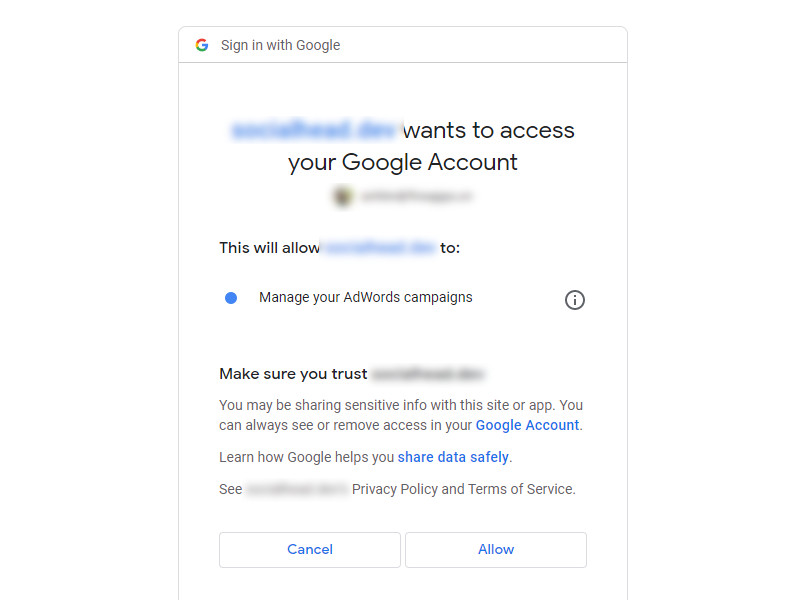 Allow OnePixel to access your Google account