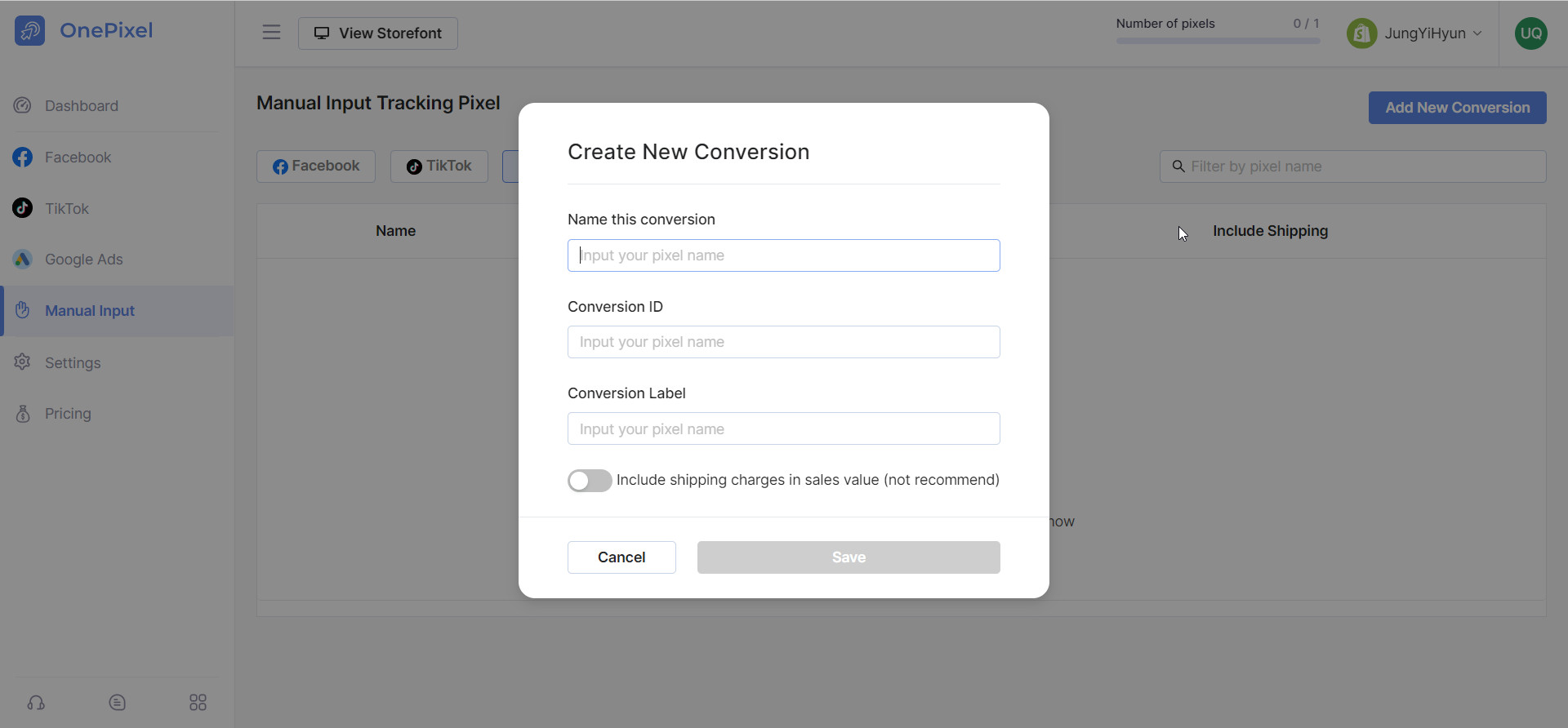 Create new Google ads conversion manually with OnePixel
