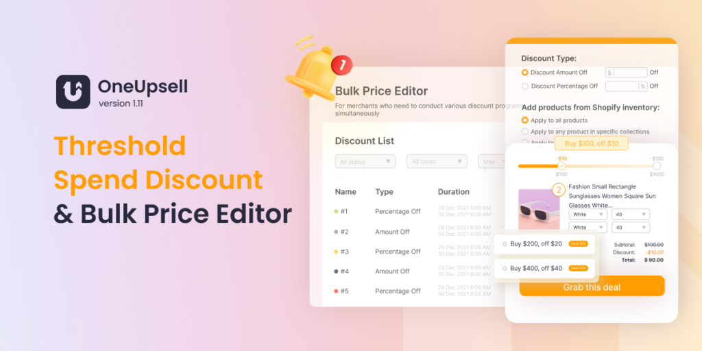 OneUpSell V1.11: Threshold Spend Discount & Bulk Price Editor